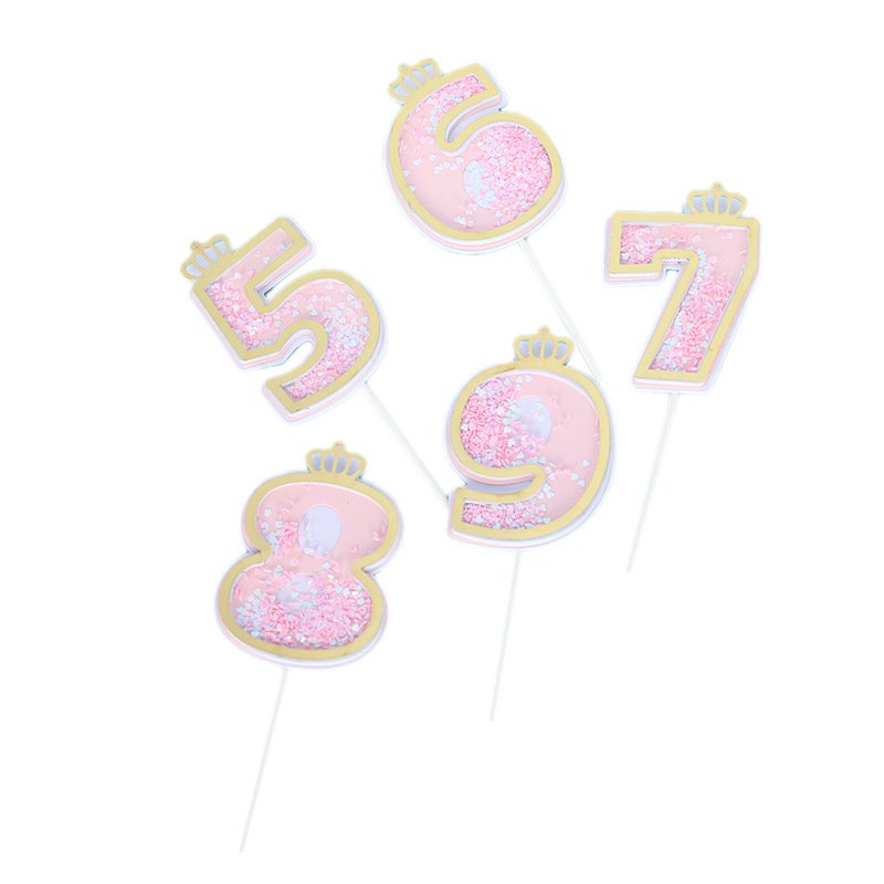 Manufacturers direct cake decoration creative flash Blue 0-9 digital with crown happy birthday cake toppers wholesale