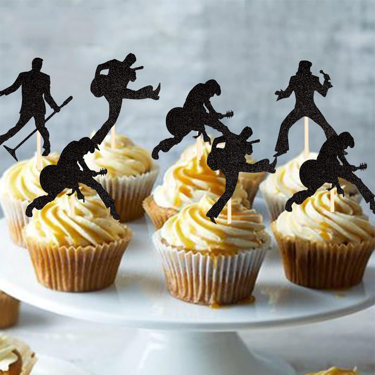 24 PCS 70's Disco Cupcake Toppers Black Glitter 70s Disco Dancing Cupcake Picks 80's Disco Cake Deco for Birthday Party Supplies