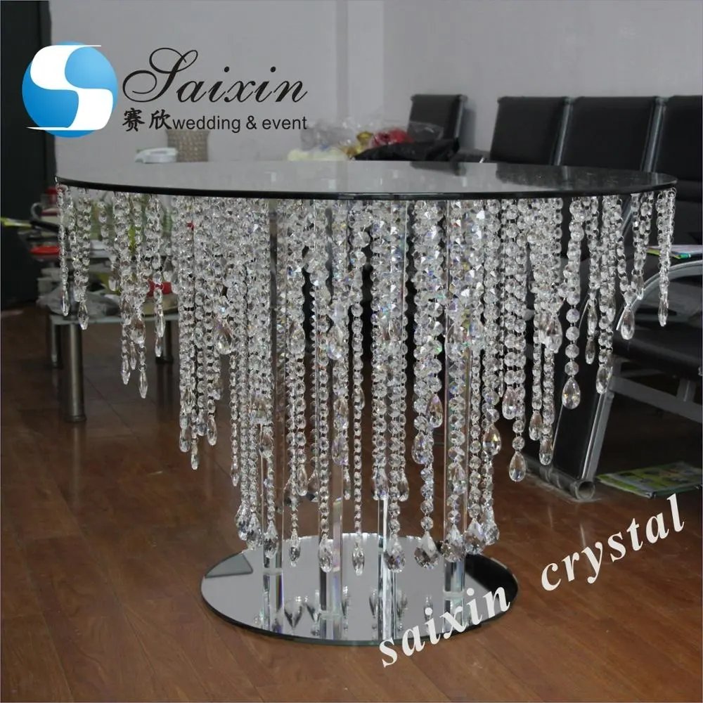 Luxury Wedding Decoration 2 Layers Crystal Round Cake Table With Hanging Crystals