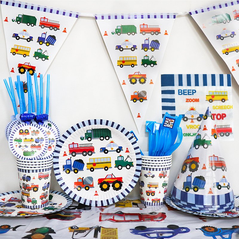 Engineering vehicle Birthday Party Decorations Supplies Disposable Tableware Set Party Supply