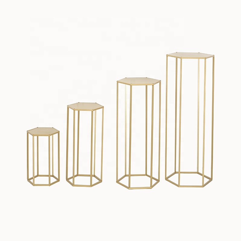 Gold Color Iron Flower Stand Beaded Gold Metal Cake Stand Centerpiece for Wedding and Party Event Table Decoration