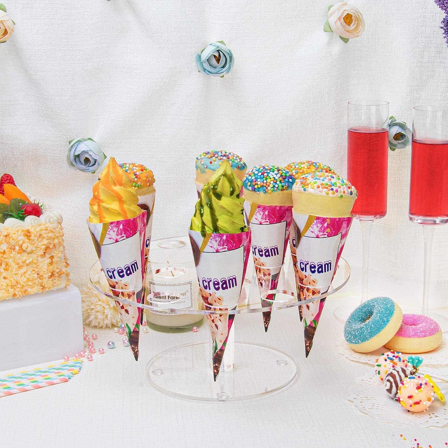 Factory wholesale 16 Holes Anniversaries Christmas Snack Tray Acrylic Ice Cream Cone Holder Stand for Weddings Baby Shower
