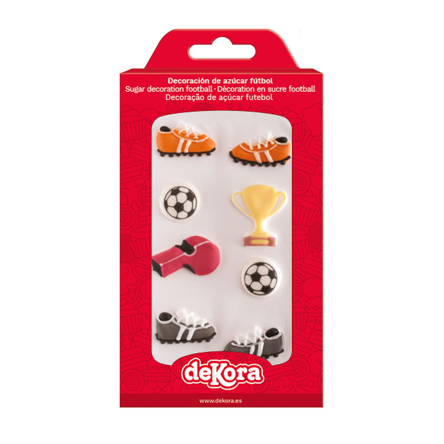 Dekora Brand Display Of 15 Blisters Edible Sugar Cake Decoration Football Shoes Whistle Design 2-3cm