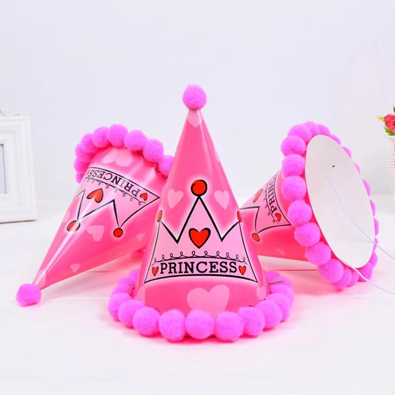Happy Birthday Party Cone Hats for Adults & Children Pet-Friendly Hairball Decorations for Christmas & Birthday Parties