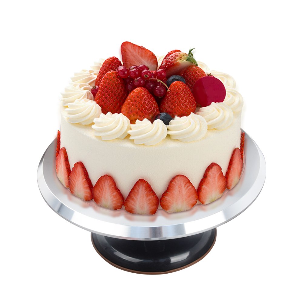 Wholesale Premium Non-slip 12-inch Aluminium Alloy Black Base Rotating Revolving cake plate With Non-slip Rubber Bottom