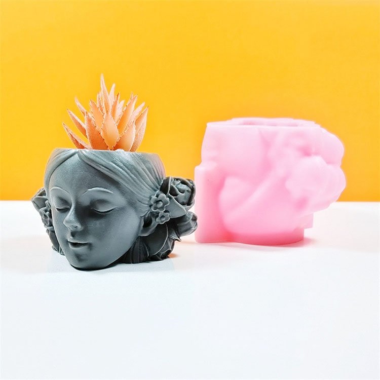 YS Short Hair Girl Silicone Flower Pot Molds Plant Potted Home Garden Decorations Casting Mould DIY Concrete Flower Pot Making