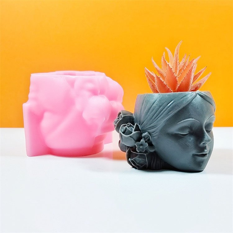 YS Short Hair Girl Silicone Flower Pot Molds Plant Potted Home Garden Decorations Casting Mould DIY Concrete Flower Pot Making