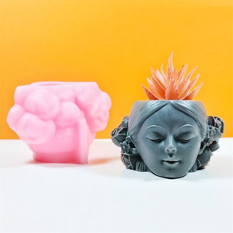 YS Short Hair Girl Silicone Flower Pot Molds Plant Potted Home Garden Decorations Casting Mould DIY Concrete Flower Pot Making