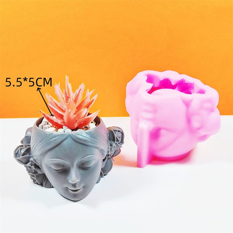 YS Short Hair Girl Silicone Flower Pot Molds Plant Potted Home Garden Decorations Casting Mould DIY Concrete Flower Pot Making