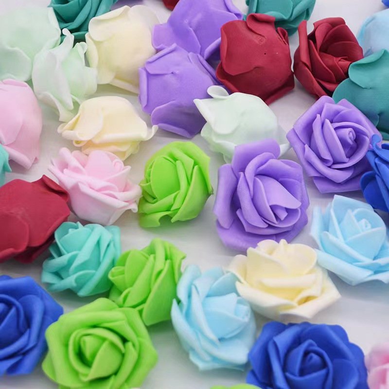 Hot selling 7cm 1pcs foam artificial flower PE rose flower for wedding decoration rose flower head cake topper