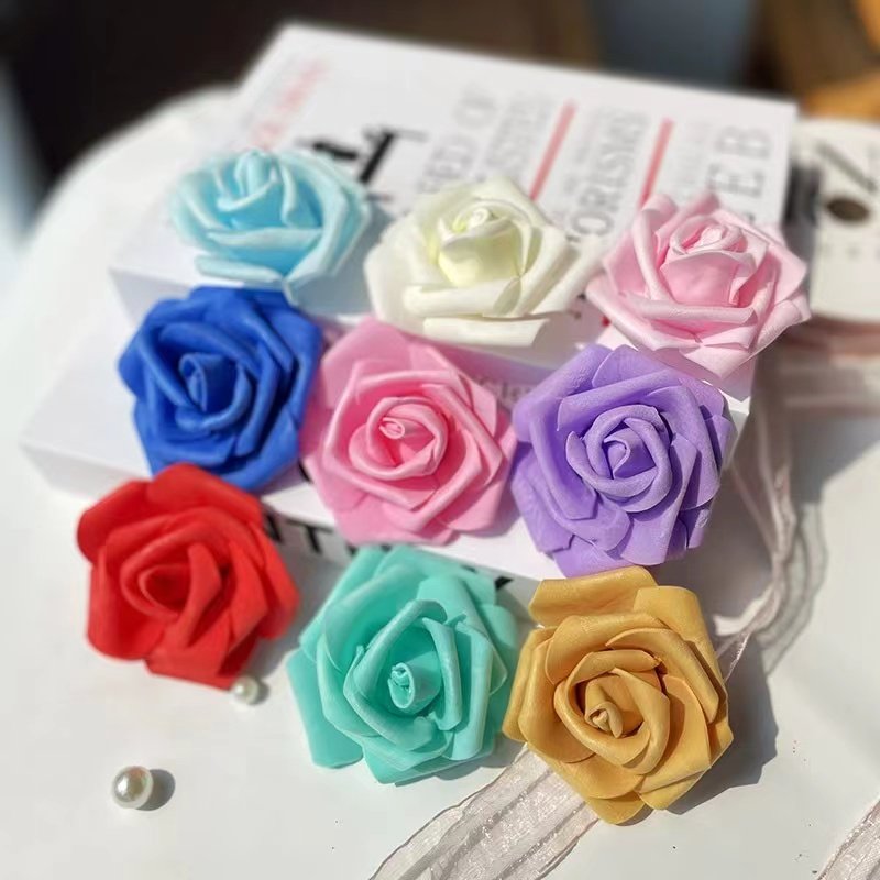 Hot selling 7cm 1pcs foam artificial flower PE rose flower for wedding decoration rose flower head cake topper