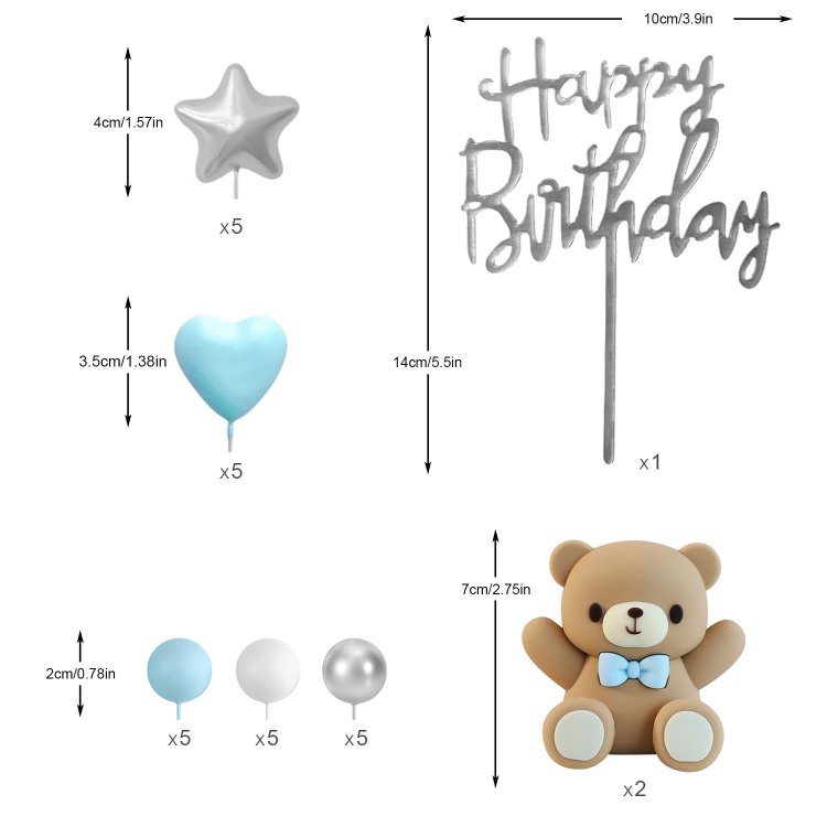Blue Bear Baby Shower Cake Decorations Boy Birthday Gender Reveal Cake Topper Party Supplies