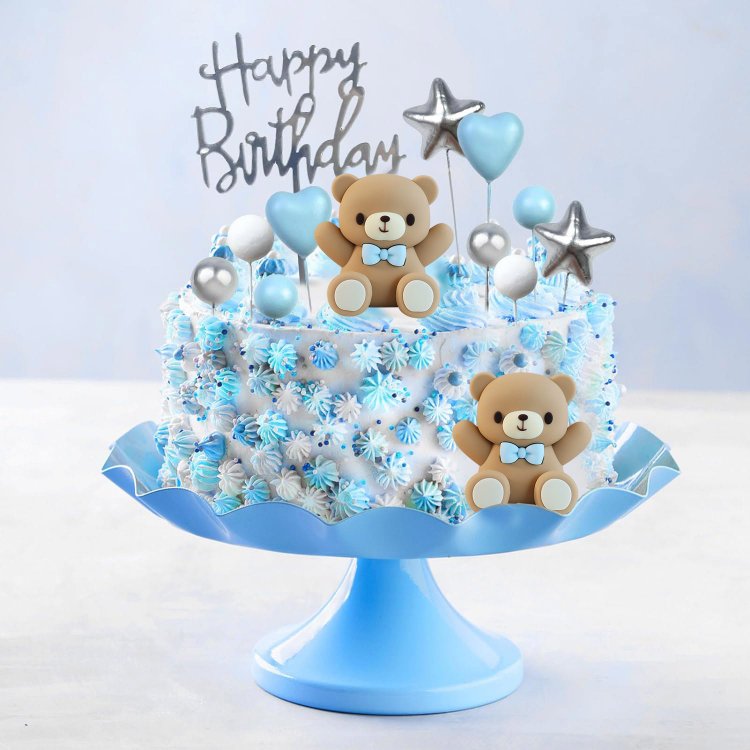 Blue Bear Baby Shower Cake Decorations Boy Birthday Gender Reveal Cake Topper Party Supplies