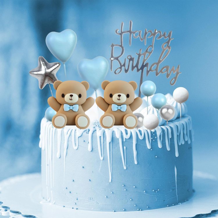 Blue Bear Baby Shower Cake Decorations Boy Birthday Gender Reveal Cake Topper Party Supplies