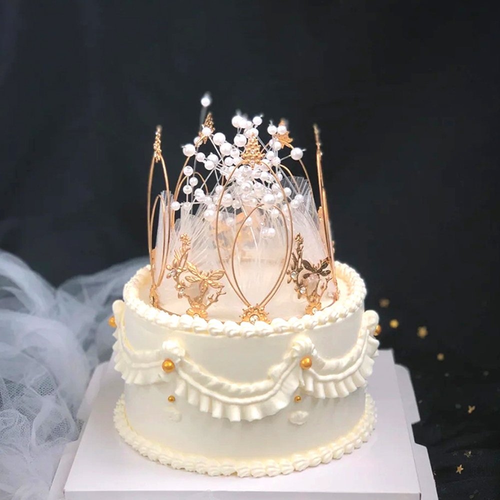 Girls birthday Tiara Dessert Table accessories Alloy Adult and children mesh Pearl Crown cake decoration pieces