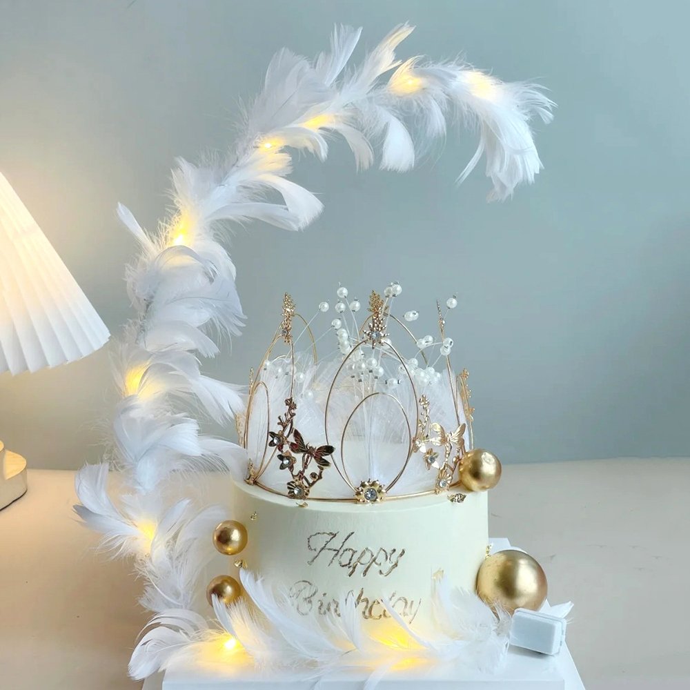 Girls birthday Tiara Dessert Table accessories Alloy Adult and children mesh Pearl Crown cake decoration pieces