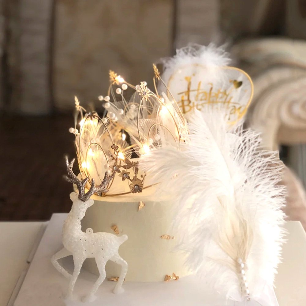 Girls birthday Tiara Dessert Table accessories Alloy Adult and children mesh Pearl Crown cake decoration pieces