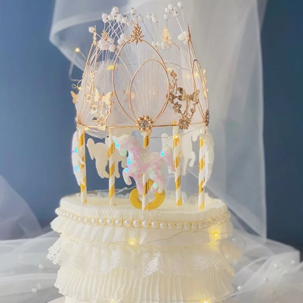 Girls birthday Tiara Dessert Table accessories Alloy Adult and children mesh Pearl Crown cake decoration pieces