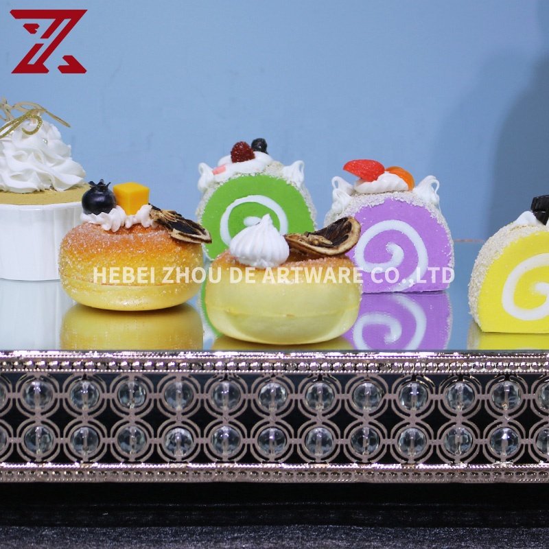 Customized metal gold glass mirror serving tray crystal beads cake stand display tools for wedding party decoration