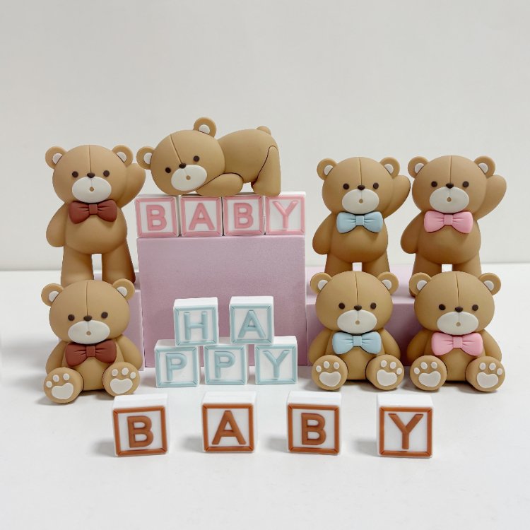 3D Bear Cake Toppers Bear Cake Decorations for Boy Girl Baby Shower Birthday Party Supplies