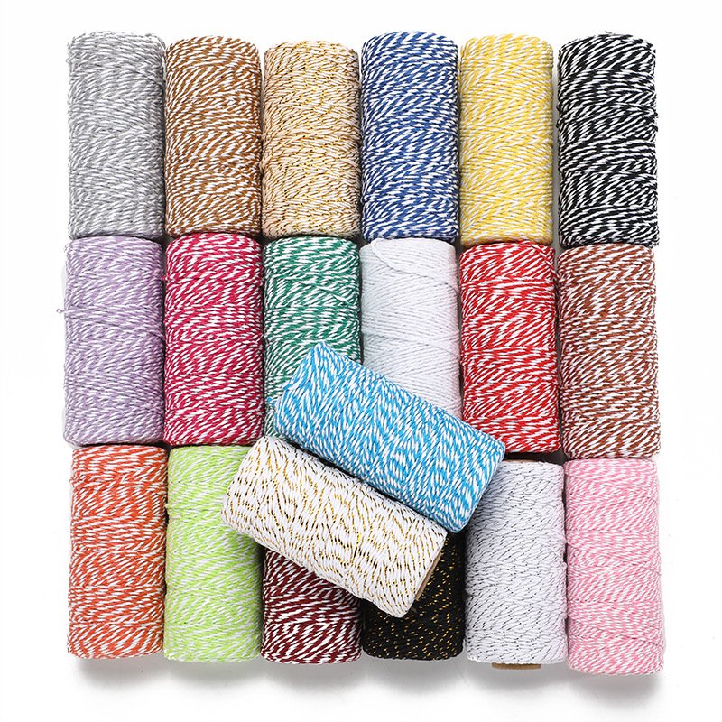 Thread Solid Cotton Rope 100m Double Colour Cotton Thread Decorative Packaging Cotton 2mm Jute Mercerized Embroidery Threads