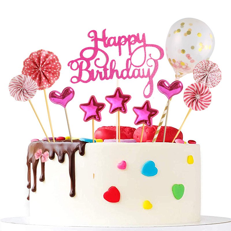 Beautiful happy birthday cake decorating kit with balloon star heart birthday decoration cake decorating set supplies