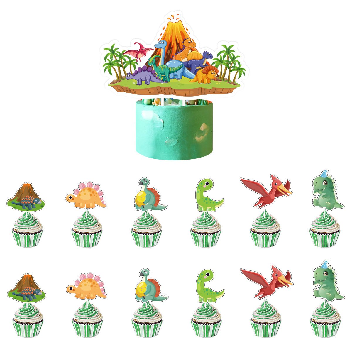 Dinosaur Cake Topper Planting Dinosaur Main Birthday Theme Set Cake Insert Sticking Party Decoration Supplies