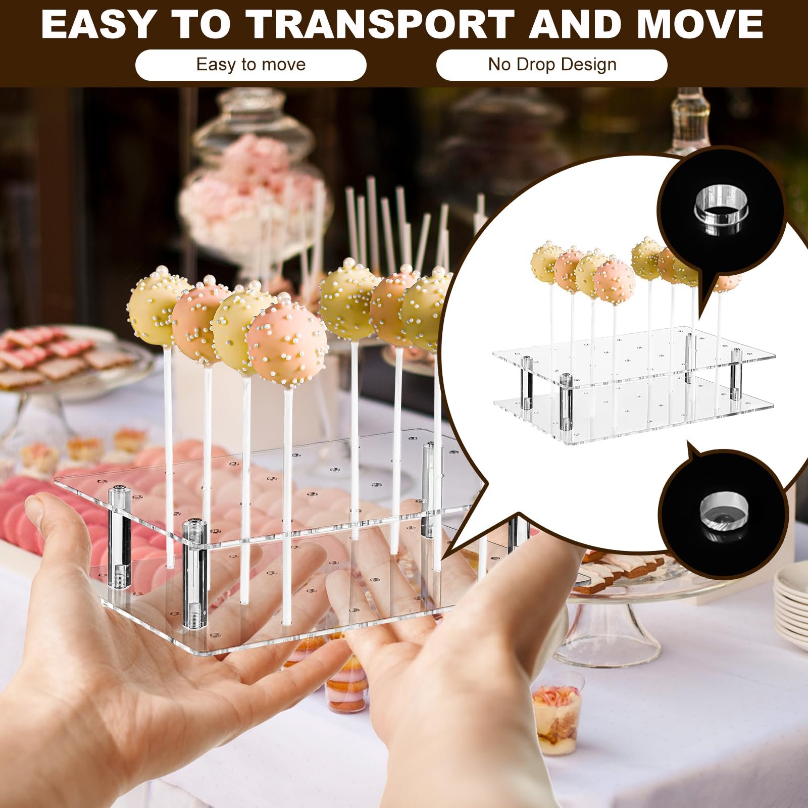 Factory wholesale 2 Pcs 24 Holes with 300 PCS Cake Pop Sticks Wrappers Kit Acrylic Cake Pop Stand Display Holder for Weddings