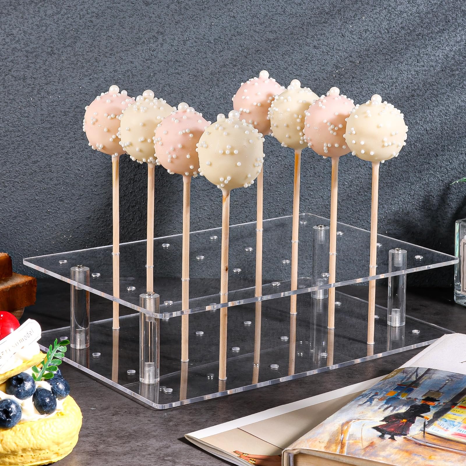Factory wholesale 2 Pcs 24 Holes with 300 PCS Cake Pop Sticks Wrappers Kit Acrylic Cake Pop Stand Display Holder for Weddings