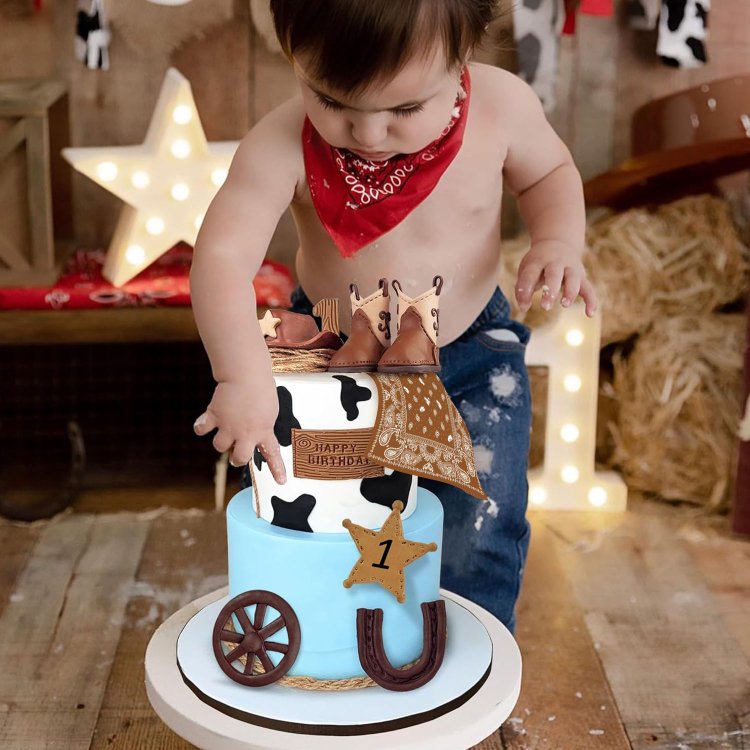 Cowboy Cake Decorations Western Cowboy Cowgirl Birthday Baby Shower for Western Theme Party Favors Supplies (Brown)