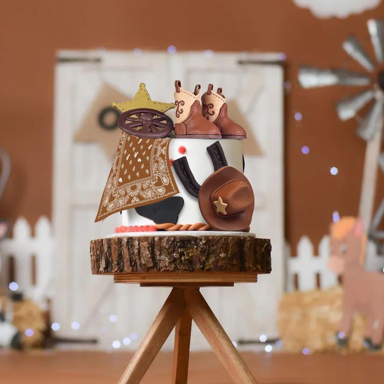 Cowboy Cake Decorations Western Cowboy Cowgirl Birthday Baby Shower for Western Theme Party Favors Supplies (Brown)