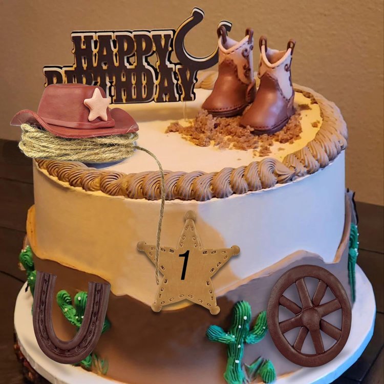 Cowboy Cake Decorations Western Cowboy Cowgirl Birthday Baby Shower for Western Theme Party Favors Supplies (Brown)