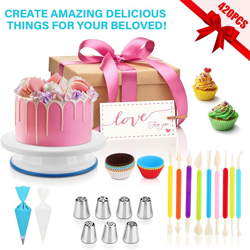 factory 420PCS Baking Supplies Cake Turntable Set Decorated Mouth Set Baking Pastry Tools Set Cake Tools For Decorating