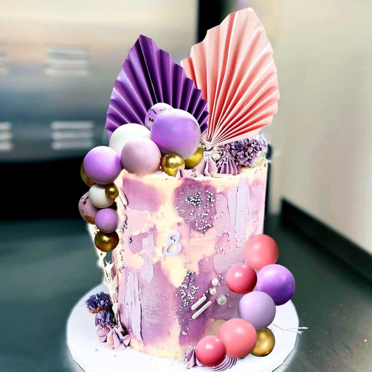 Purple Pink Cake Decorations Purple Pink Palm Leaves Cake Decoration Balls Cake Decoration for Wedding Baby Shower Birthday
