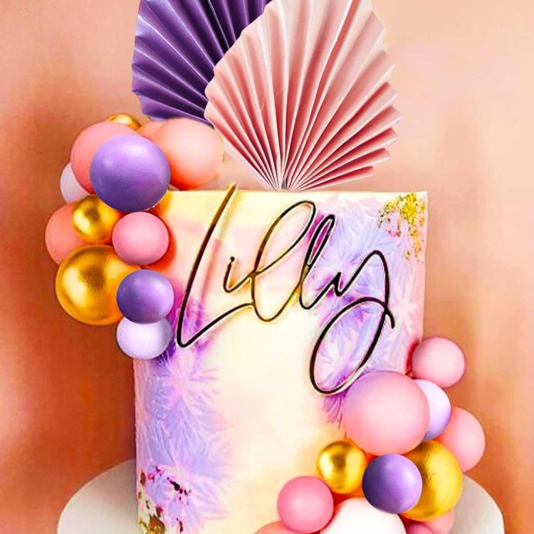 Purple Pink Cake Decorations Purple Pink Palm Leaves Cake Decoration Balls Cake Decoration for Wedding Baby Shower Birthday