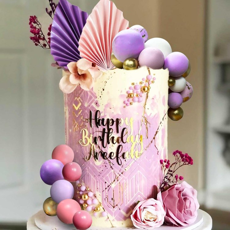 Purple Pink Cake Decorations Purple Pink Palm Leaves Cake Decoration Balls Cake Decoration for Wedding Baby Shower Birthday