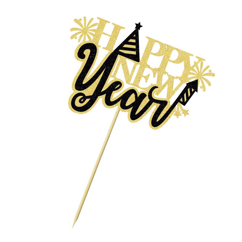 Glitter Gold Black Happy New Year Cake Topper for 2025 Merry Christmas Party Decoration Xmas Home Natal Cake Baking DIY Supplies