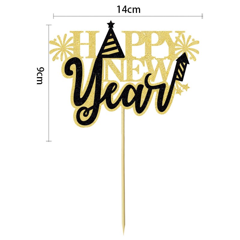 Glitter Gold Black Happy New Year Cake Topper for 2025 Merry Christmas Party Decoration Xmas Home Natal Cake Baking DIY Supplies