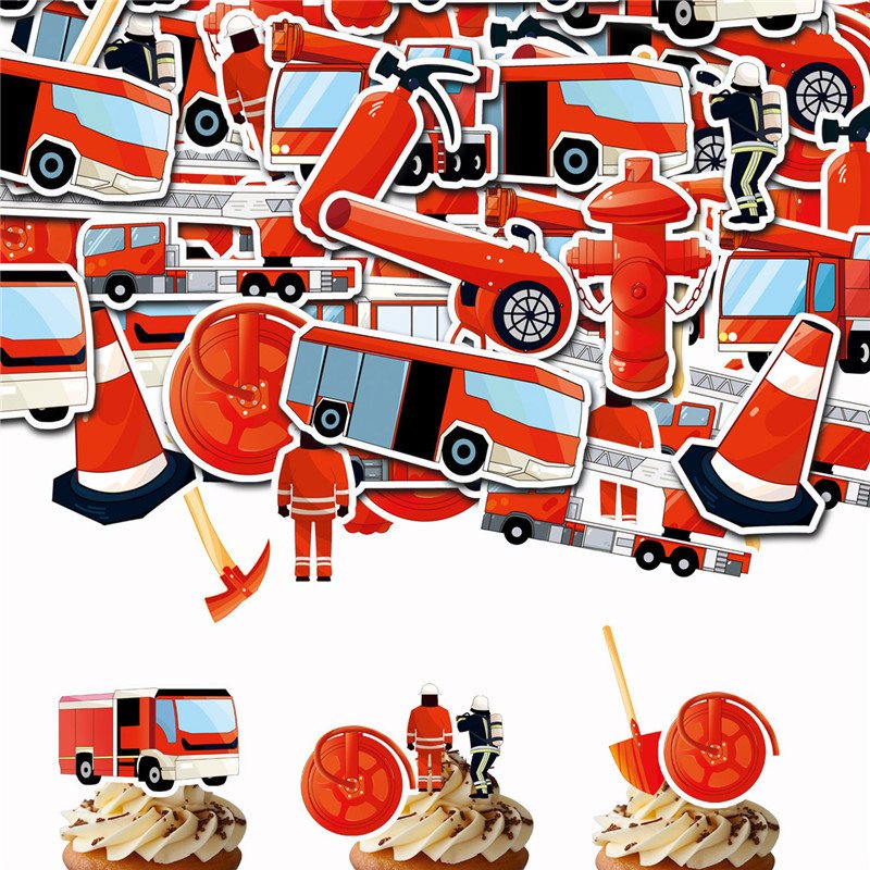 Children's Birthday Cake Decorating Wafer Paper Firefighting Truck Graffiti Edible Rice Paper Fire Scene Theme Edible Plug-In