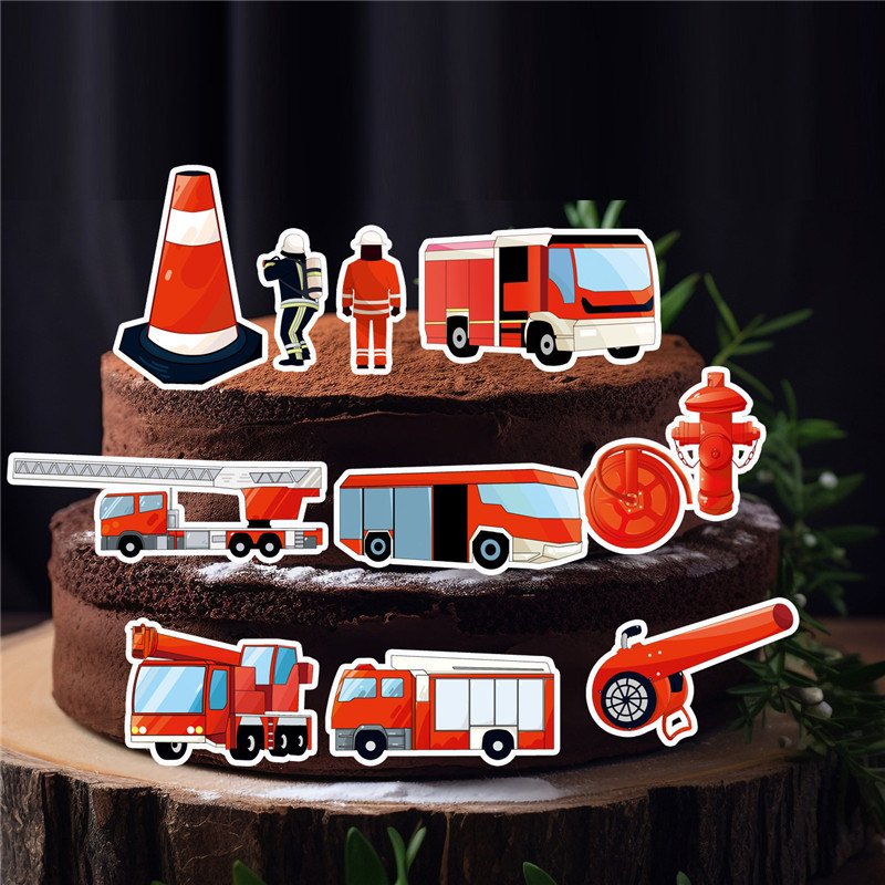 Children's Birthday Cake Decorating Wafer Paper Firefighting Truck Graffiti Edible Rice Paper Fire Scene Theme Edible Plug-In