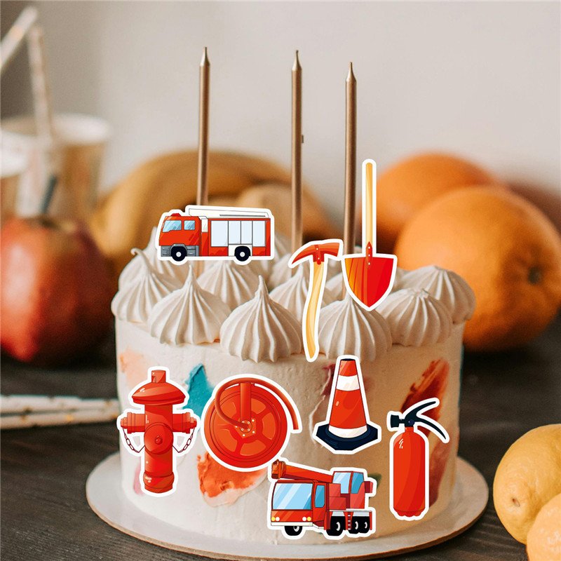 Children's Birthday Cake Decorating Wafer Paper Firefighting Truck Graffiti Edible Rice Paper Fire Scene Theme Edible Plug-In