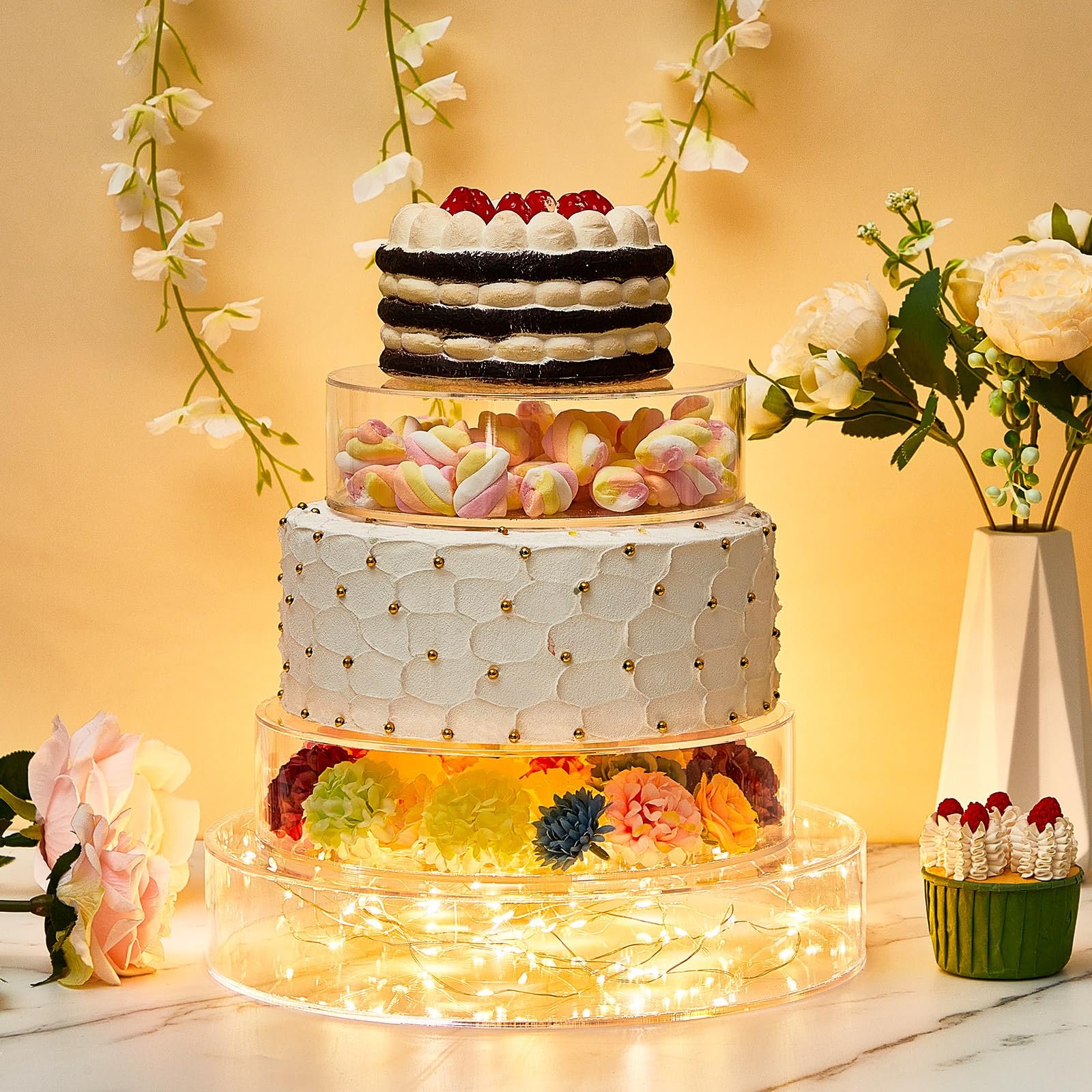 Factory wholesale with LED Lights festive party supplies acrylic box cake stand Acrylic Cake Stand for cake decorating supplies
