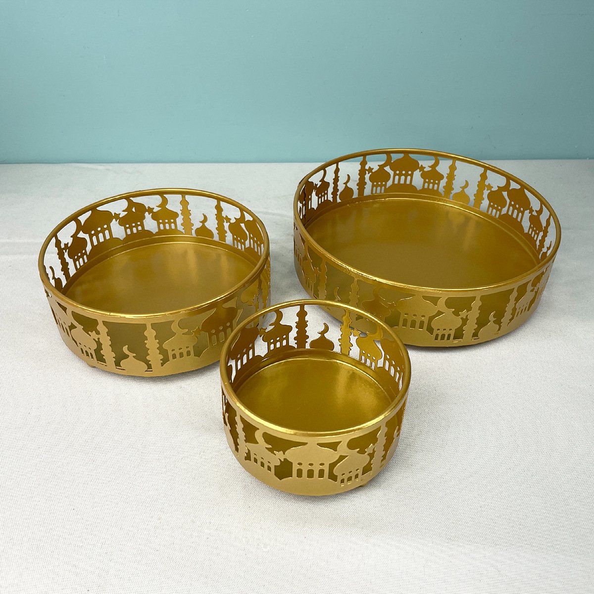 RICHSHINING Hot Selling Ramadan Mubarak Decorations Eid Sheet Metal Serving Tray sets For party Home Decor