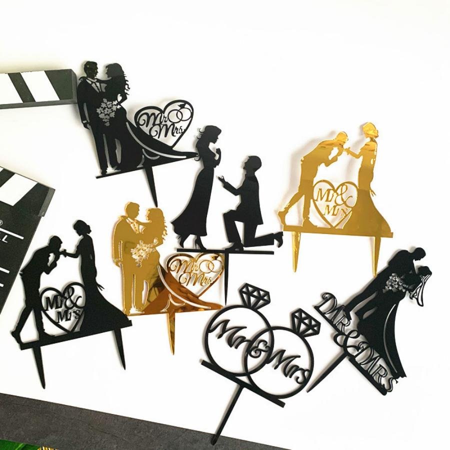 Gold black Cake accessories Happy Birthday acrylic cake top Wedding party decoration MR cake topper