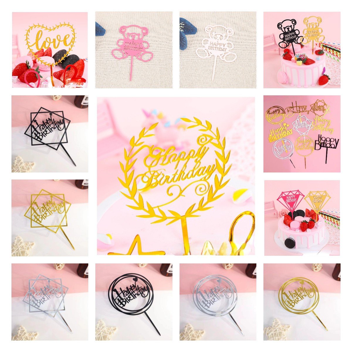 Gold black Cake accessories Happy Birthday acrylic cake top Wedding party decoration MR cake topper