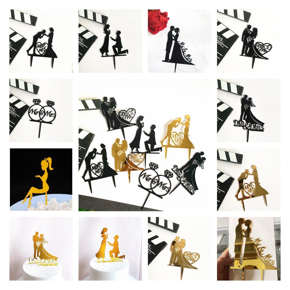 Gold black Cake accessories Happy Birthday acrylic cake top Wedding party decoration MR cake topper