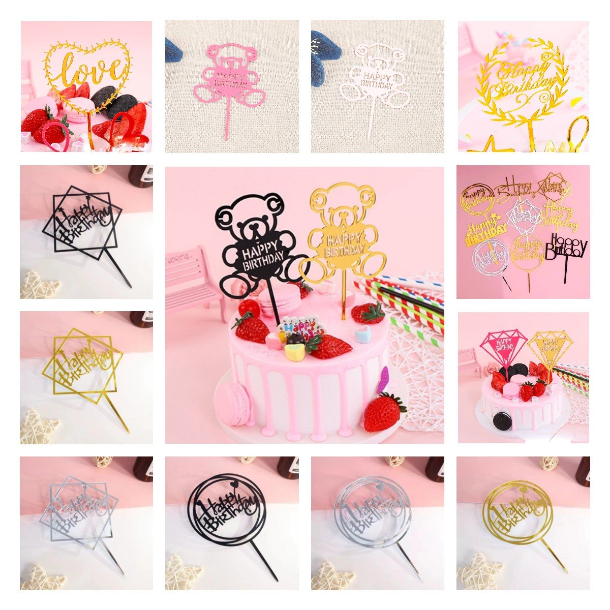 Gold black Cake accessories Happy Birthday acrylic cake top Wedding party decoration MR cake topper