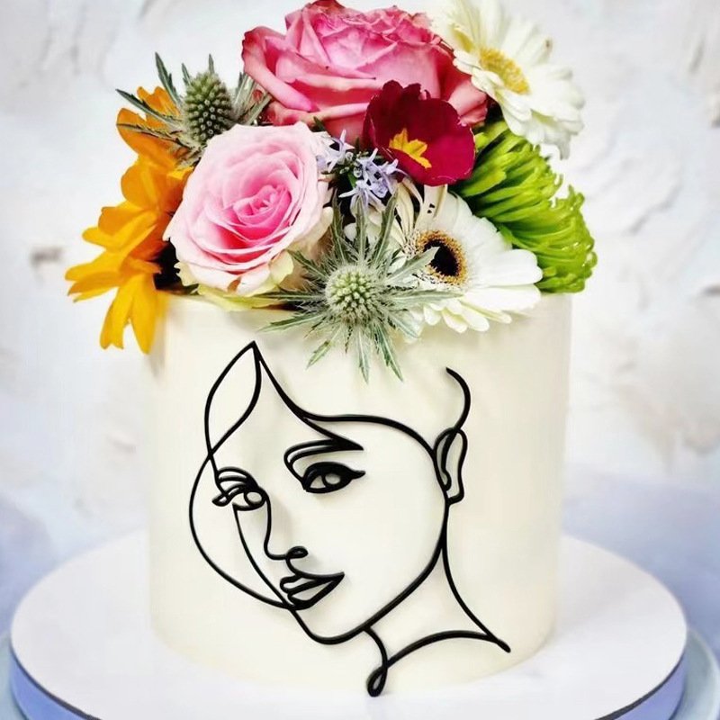 Creative Abstraction Girl Facial Expression Acrylic Cake Topper for Valentine's Day Wedding Birthday Cake Decorating Supplies