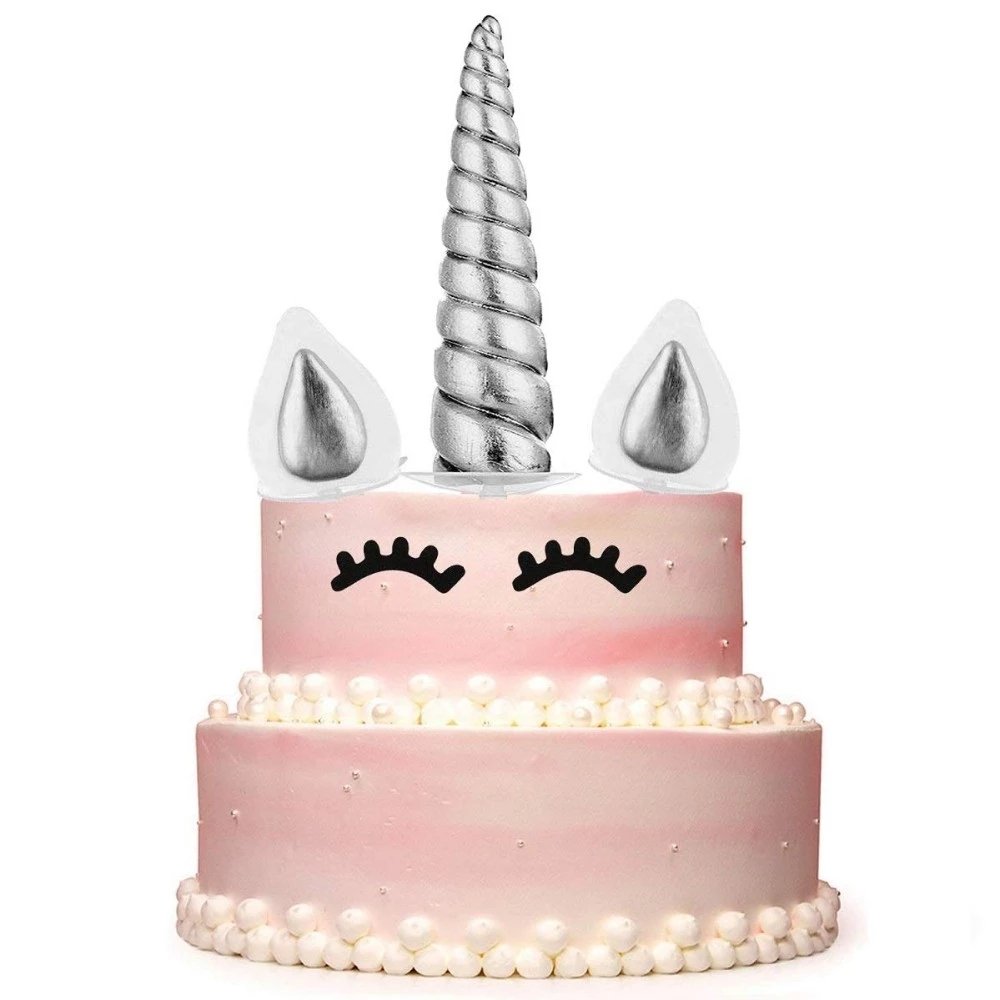 Handmade Polymer Clay Unicorn Cake Topper Reusable Unicorn Horn Ears and Eyelashes Party Cake Decoration