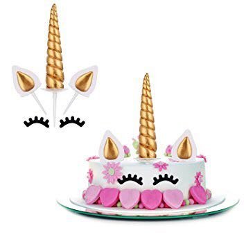 Handmade Polymer Clay Unicorn Cake Topper Reusable Unicorn Horn Ears and Eyelashes Party Cake Decoration